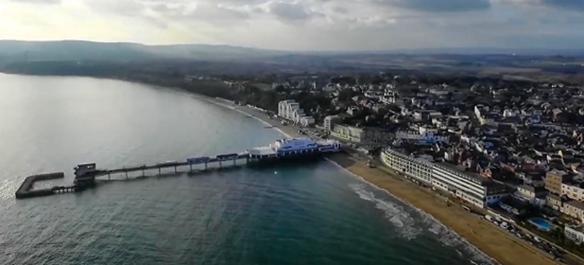 Sandown town with beach from above