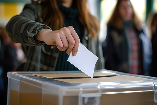 A voter placing a ballot in the box