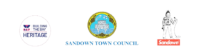 Sandown Town Council, Building the Bay Heritage and Sandown Logos. 