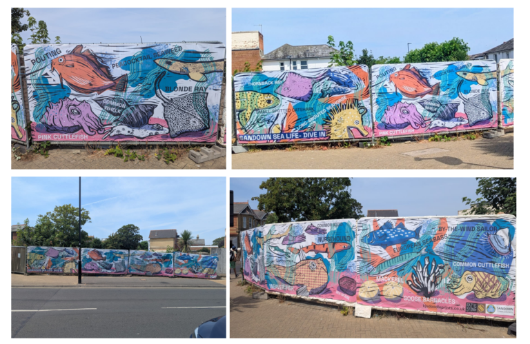 Mural installed on mesh fencing at Savoy Site, Sandown Highstreet