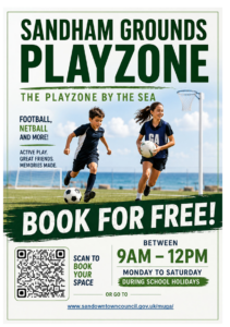 POster advertsing free use of PLayZone at Sandham Grounds