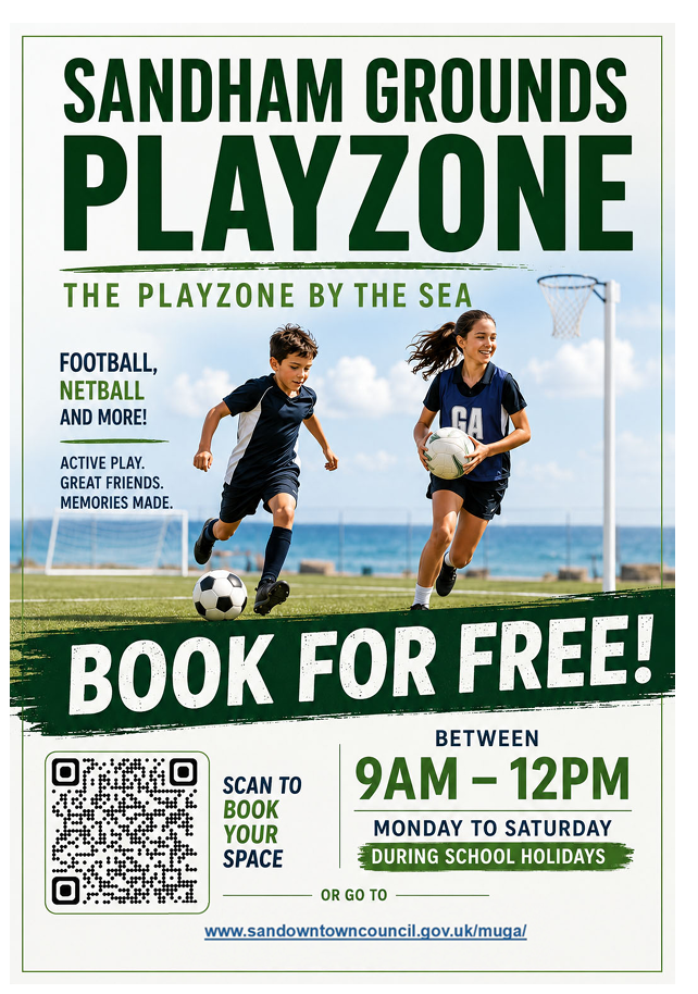 POster advertsing free use of PLayZone at Sandham Grounds